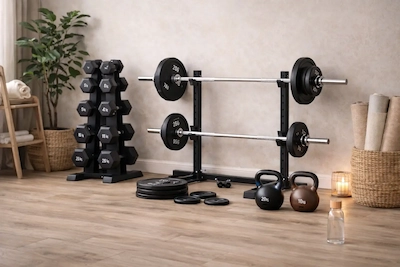 Nauji svarmenys, hanteliai ir grifai namų treniruotėms